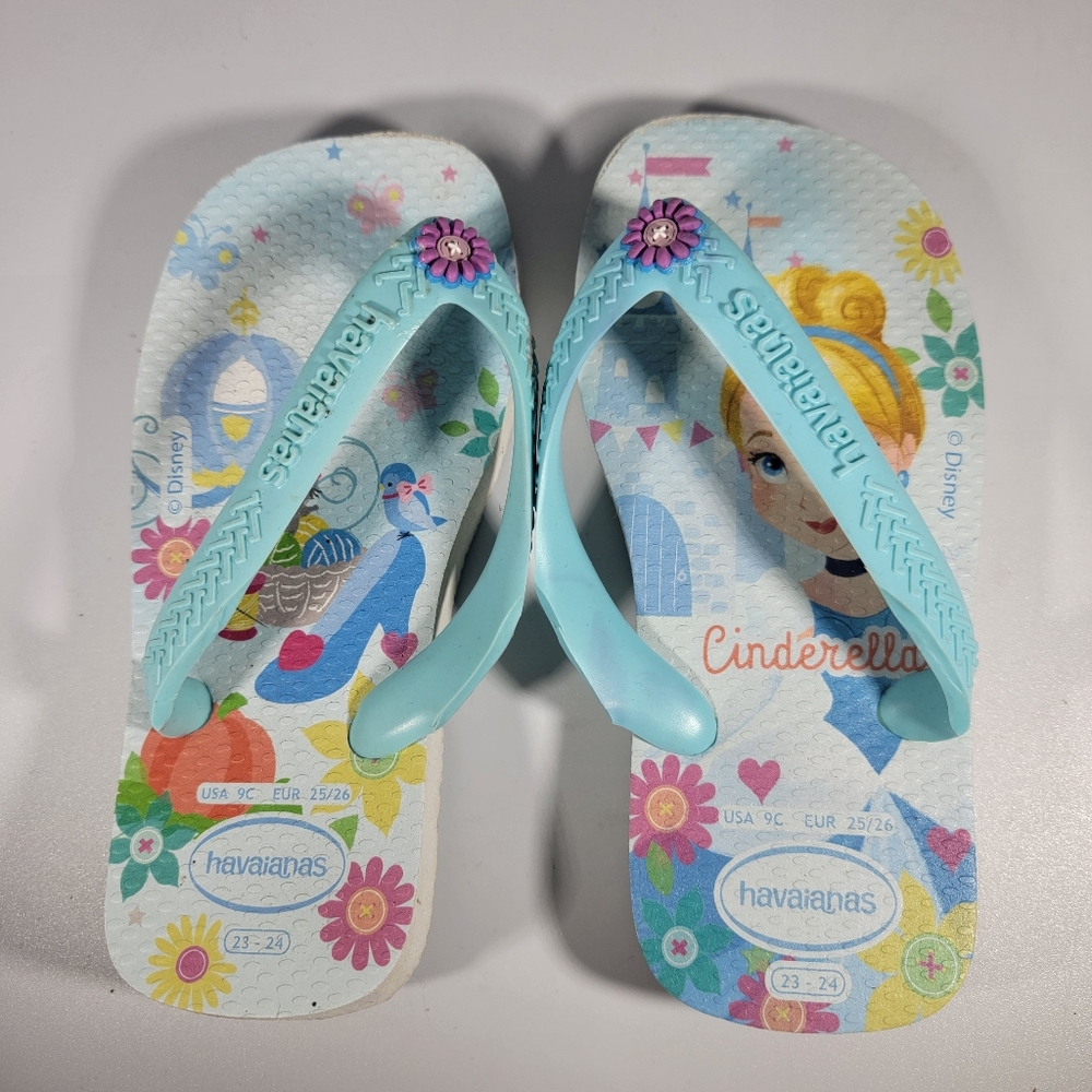 Havaianas Disney Toddler Child 9c Girls Blue Flip Flop Sandals Cinderella Castle